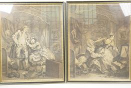 William Hogarth, a pair of C18th engravings, Before and After, 12" x 15"