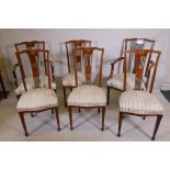A set of Victorian inlaid mahogany parlour chairs comprising two elbow and four standard chairs