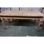 A pine plank top farmhouse table, 72" x 31½", 30½" high