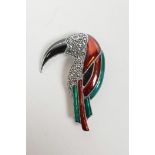 A 925 silver and enamel toucan brooch, 2"
