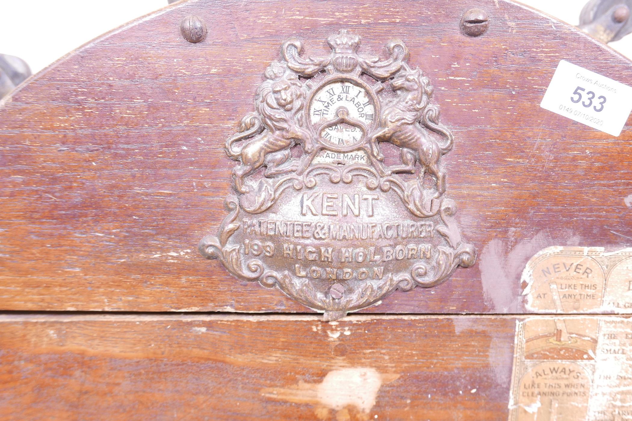 A Kent's knife cleaning machine, the wood case on a cast iron frame with a brass and enamel maker' - Image 2 of 9