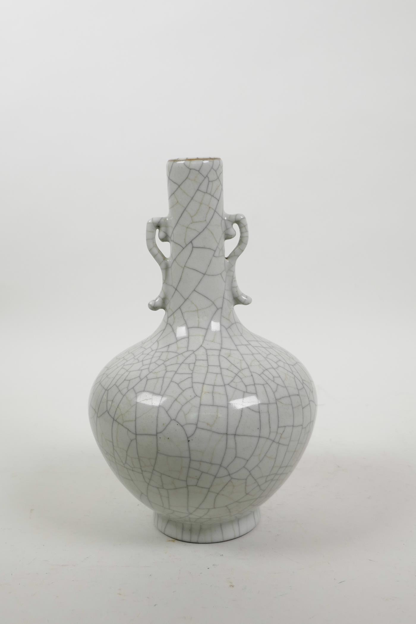 A Chinese crackleware vase with two handles, 9" high - Image 3 of 3