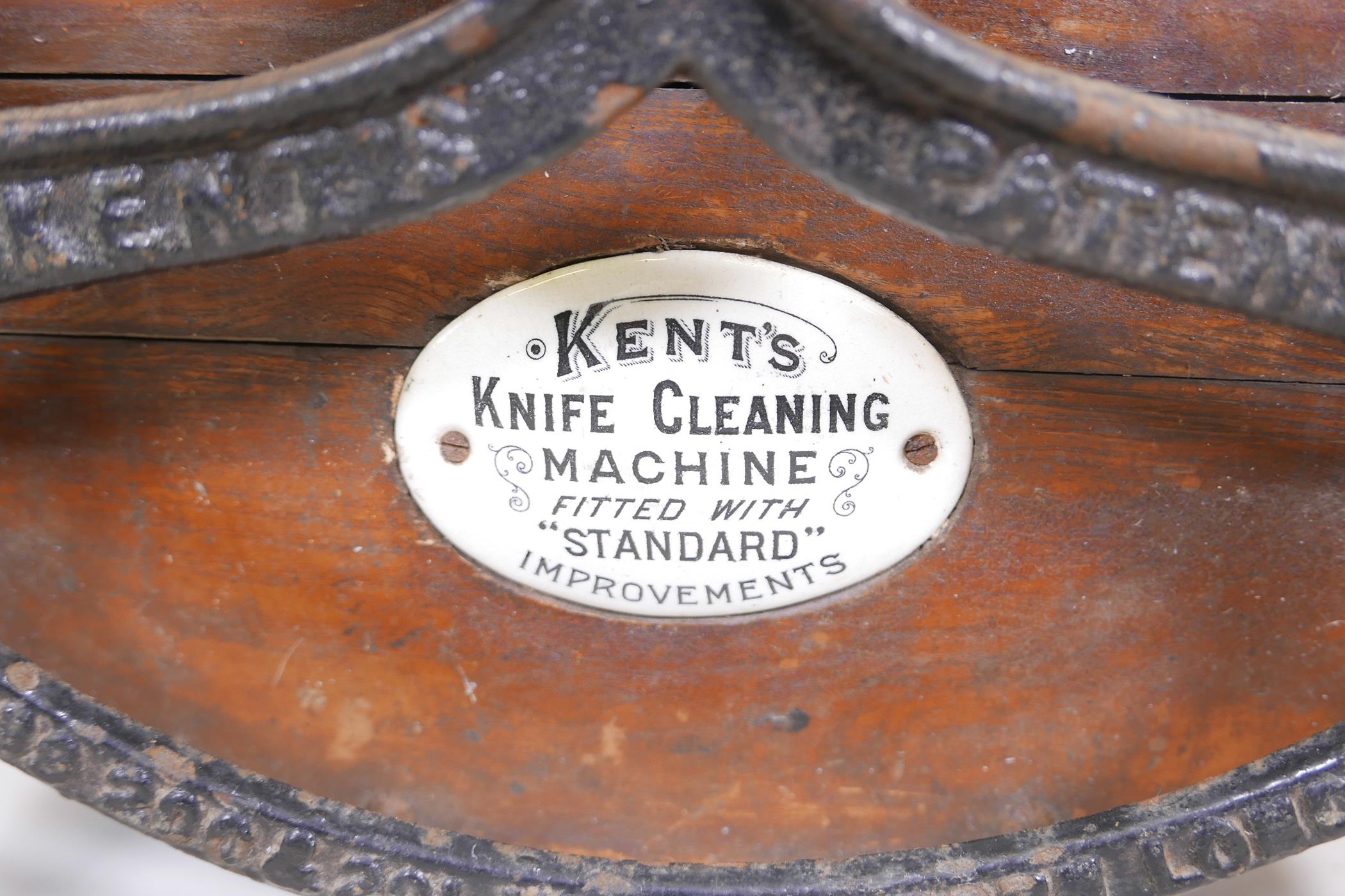 A Kent's knife cleaning machine, the wood case on a cast iron frame with a brass and enamel maker' - Image 4 of 9