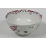 A C19th Chinese porcelain rice bowl painted with flowers and insects, 4¼" diameter, A/F