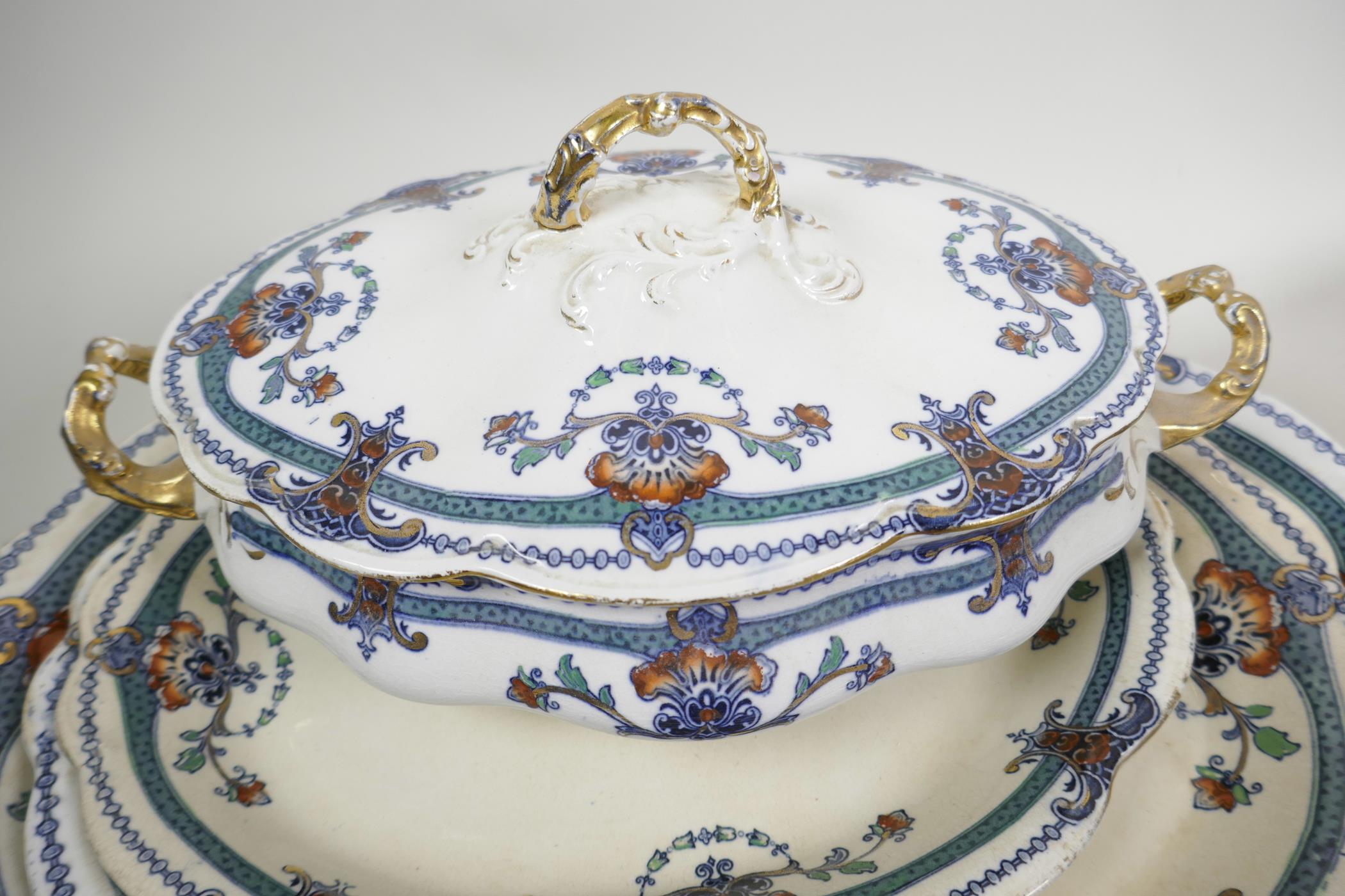 A C19th Staffordshire part dinner service including three oval platters, two oval tureens and covers - Image 3 of 3