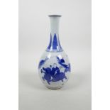 A Chinese blue and white porcelain bottle vase, decorated with children playing in a landscape, 6