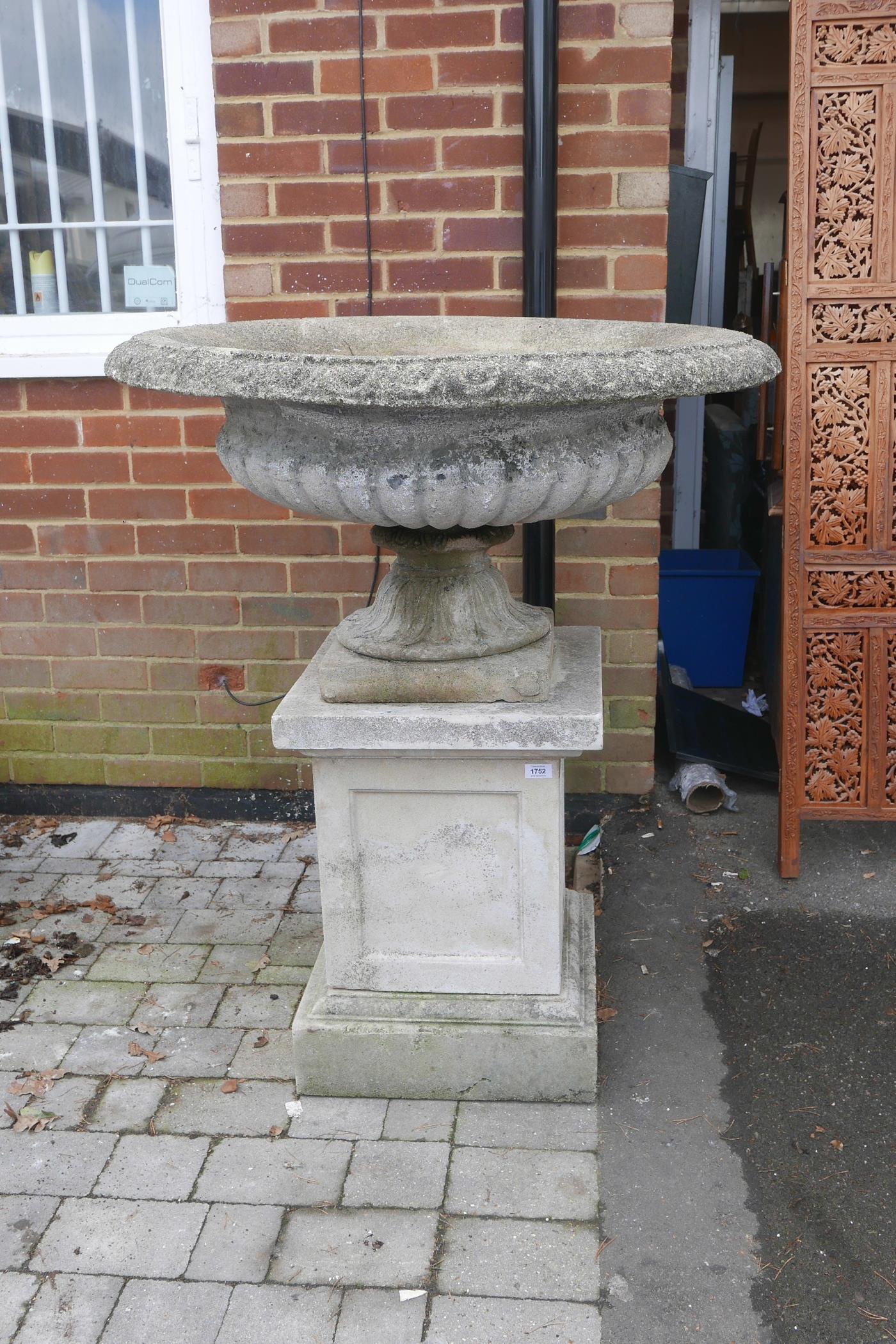 A reconstituted Campagna urn on stand, 44" high x 37½" diameter - Image 2 of 3