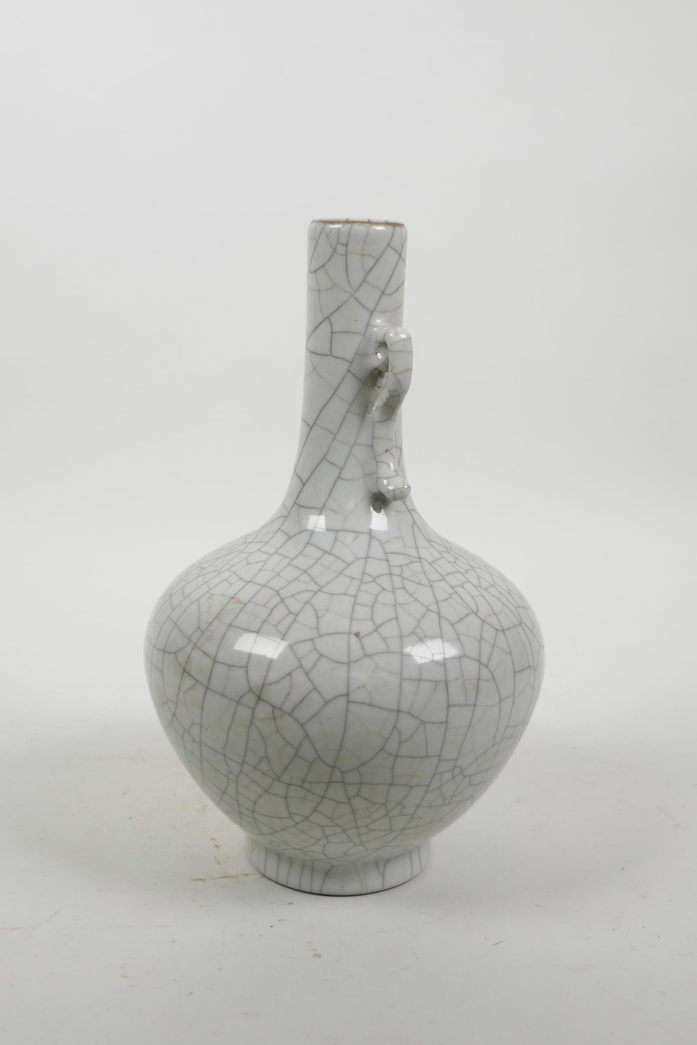 A Chinese crackleware vase with two handles, 9" high - Image 2 of 3