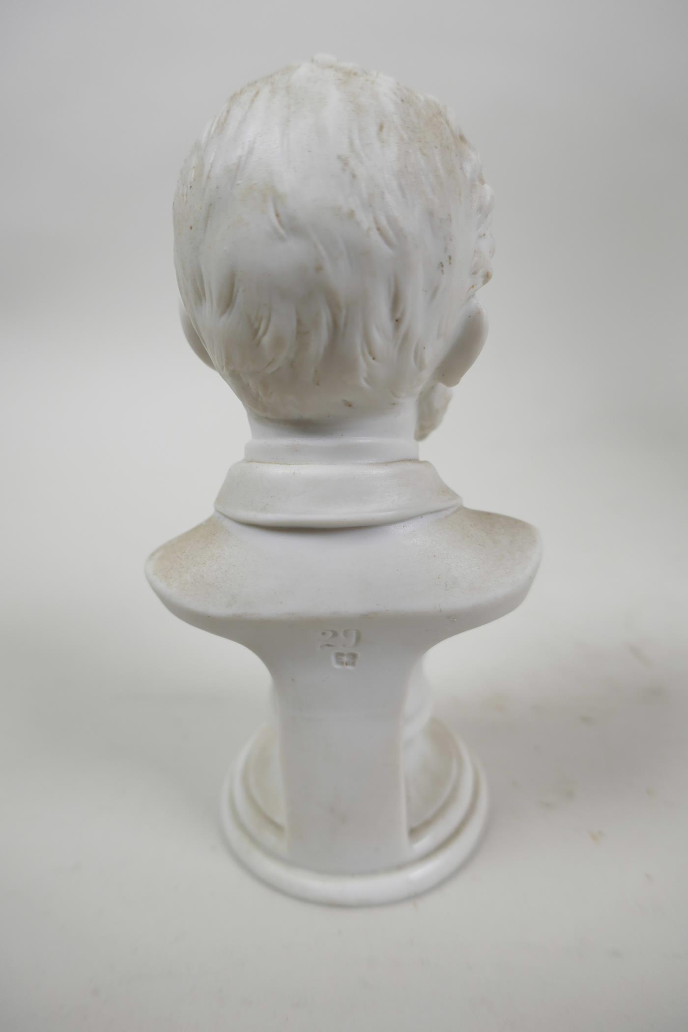 A Russian mid C20th Lomonosov (LFZ) style miniature white bisque porcelain bust of Pyotr Tchaikovsky - Image 4 of 8