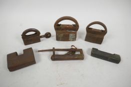 A collection of six antique padlocks, largest 5½"