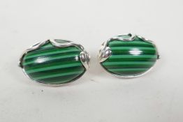 A pair of 925 silver and malachite style earrings, 1"