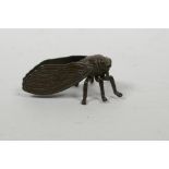 A Japanese Jizai style bronzed metal cicada, 2" long