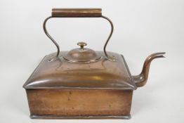 A C19th large rectangular copper ship's kettle, 16" long, 11" high