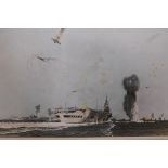 Charles Pears, aircraft carriers in the Malta convoy, a colour print on card, 15" x 23"