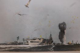 Charles Pears, aircraft carriers in the Malta convoy, a colour print on card, 15" x 23"