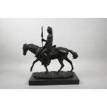 After R. Libin, bronze of a Native American brave on horseback, 14" x 14"