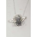 A 925 silver pendant necklace in the form of a bee, 1"