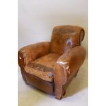 A 1920s leather easy chair, A/F