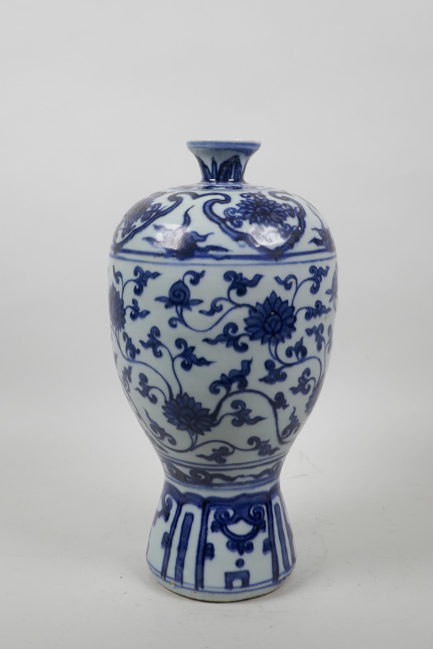 A Chinese blue and white Ming style vase with scrolling lotus flower decoration, 11½" high - Image 3 of 4