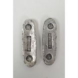 A pair of Chinese white metal trade tokens/ingots, 4" long