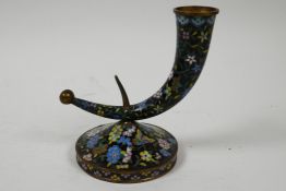 A small Oriental cloisonne cornucopia on swivel stand, 4½" high