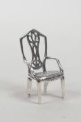 A 925 silver miniature Hepplewhite style chair, 1" high