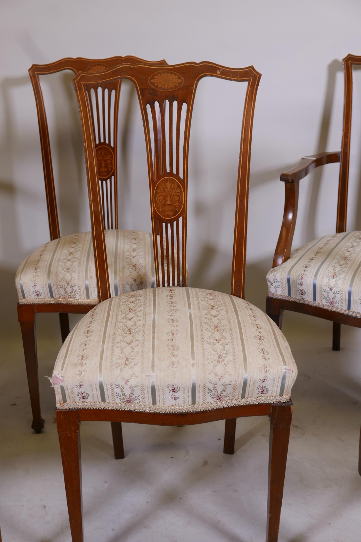 A set of Victorian inlaid mahogany parlour chairs comprising two elbow and four standard chairs - Image 2 of 3