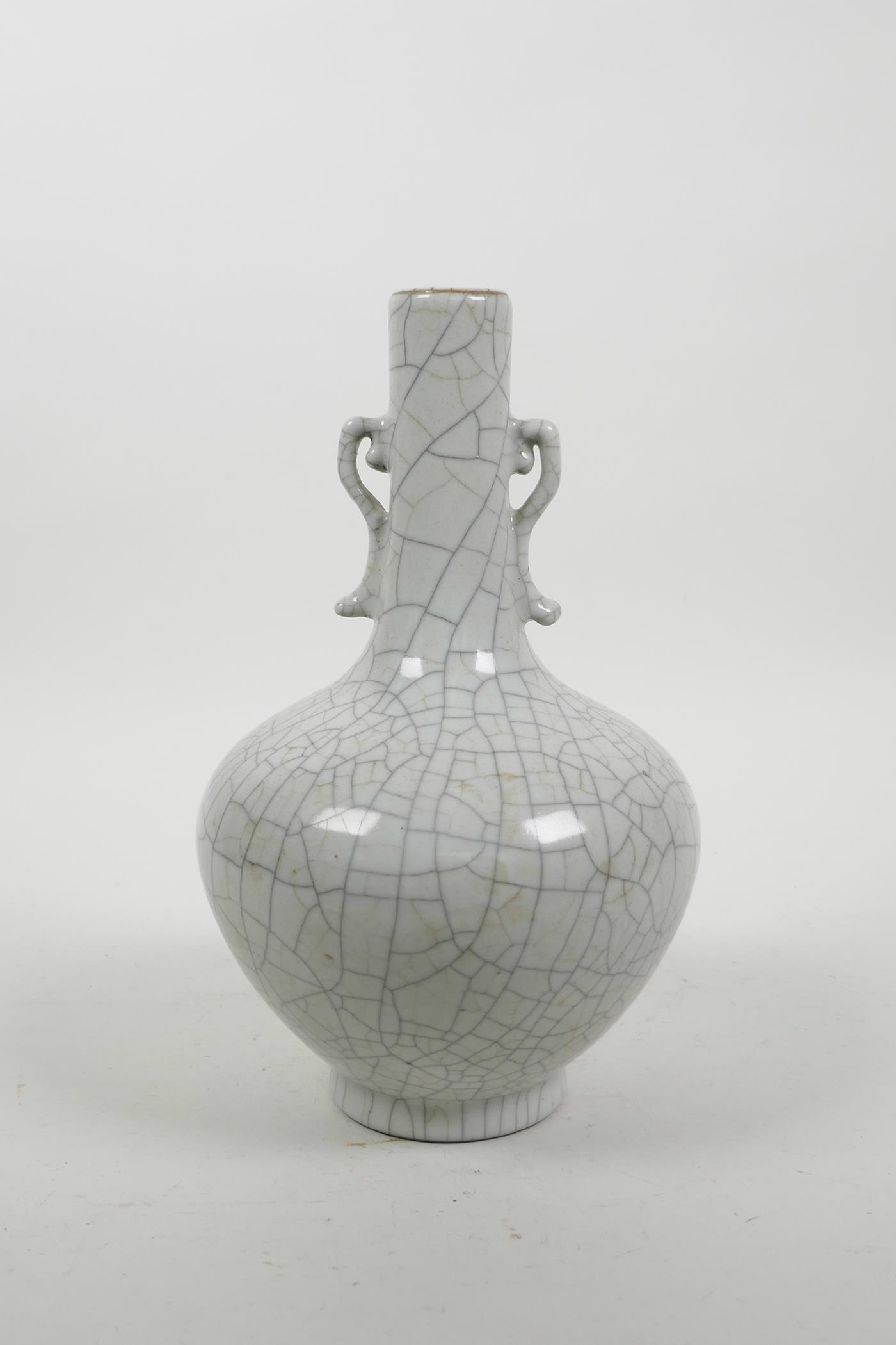 A Chinese crackleware vase with two handles, 9" high