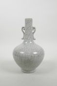 A Chinese crackleware vase with two handles, 9" high