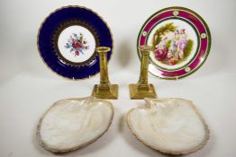 A mixed lot consisting of two cabinet plates; a c.1900 Spode Copelands fluted plate with cobalt blue
