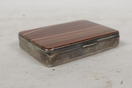 An agate and 925 silver cigarette box, 3" x 2"