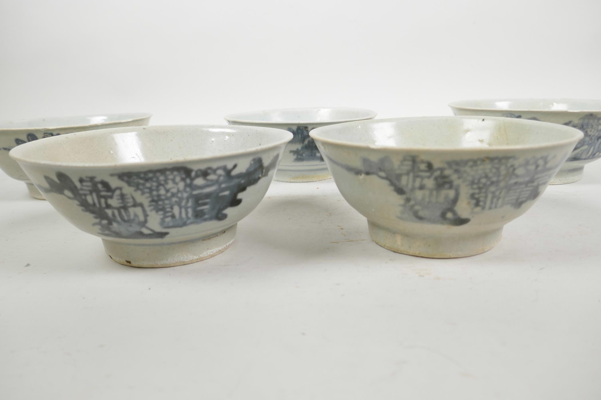 Five Chinese Tek Sing blue and white porcelain bowls, three with Nagel Auctions label to base, 5½" - Image 2 of 6