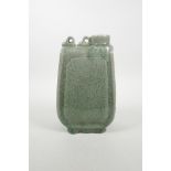 A Chinese celadon crackle glazed pottery flask, 8½" high