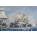 Peter G. Power, naval battle between the French and British, lithoprint, 31" x 17"