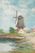 Muller, Dutch landscape with a windmill, oil on canvas, 16" x 19½", A/F