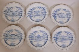 A set of six Pivato-Nove Italian faience wall plates, each hand painted with views of classical
