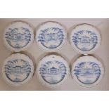 A set of six Pivato-Nove Italian faience wall plates, each hand painted with views of classical