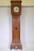 A C19th French oak longcase clock with 30hr movement and glazed dial with painted Roman numerals,