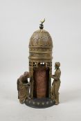 After Bergman, a cold painted bronze of an Ottoman tent opening to reveal a nude woman and two