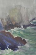 Rocky coastal landscape, signed 'RAE', watercolour, 16" x 15"