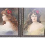 A pair of Victorian colour prints of beautiful girls, 16" x 22"