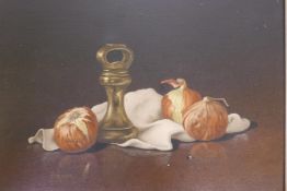 Fermor, still life with onions, oil on canvas, signed, 16" x 12"