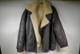 A leather and sheepskin flying jacket, by Polden Sheepskins, size 40