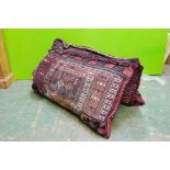 A Middle Eastern wool camel saddle bag, stuffed, 40" x 50"