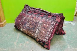 A Middle Eastern wool camel saddle bag, stuffed, 40" x 50"