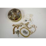 A quantity of good costume jewellery, A/F