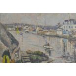 Rene le Forestier, French port scene, oil on canvas, 16" x 13"