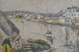 Rene le Forestier, French port scene, oil on canvas, 16" x 13"