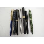 Seven fountain pens, three Conway Stewart, one Parker, one Royal and two Sheaffer