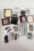 Thirteen lighters including a Ronson Black lacquer case lighter, a boxed Ronson Princess, a boxed